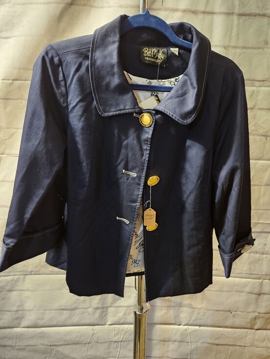 Bob Mackie Jackets & Blazers - Bob Mackie 90s Wearable Art Jacket Navy Blue W/gold monogram buttons Fully Lined